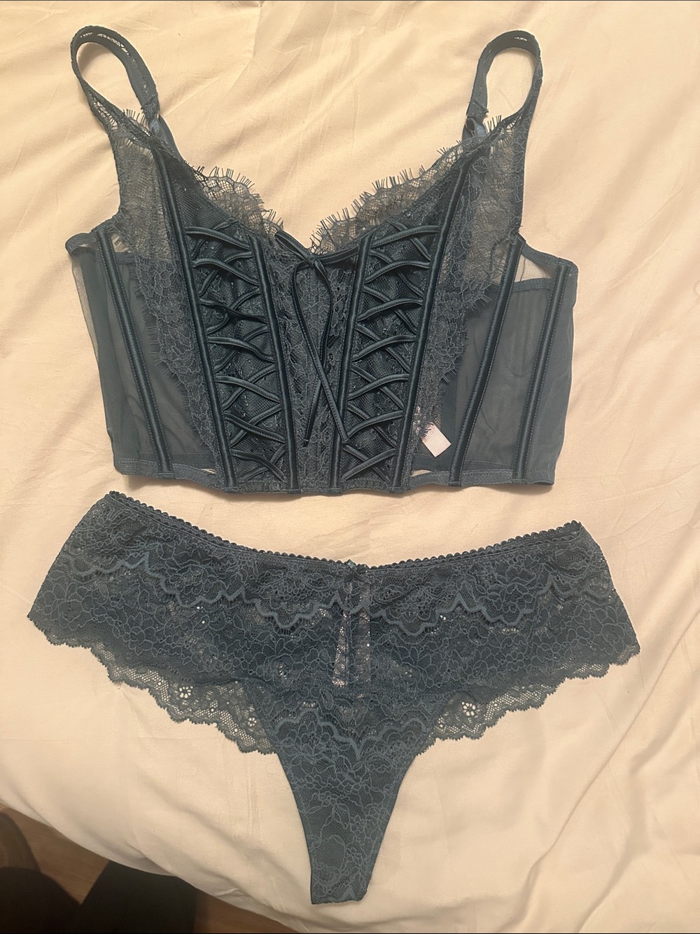 Victoria's Secret Lace Corset Bralette & Lace Thong Set